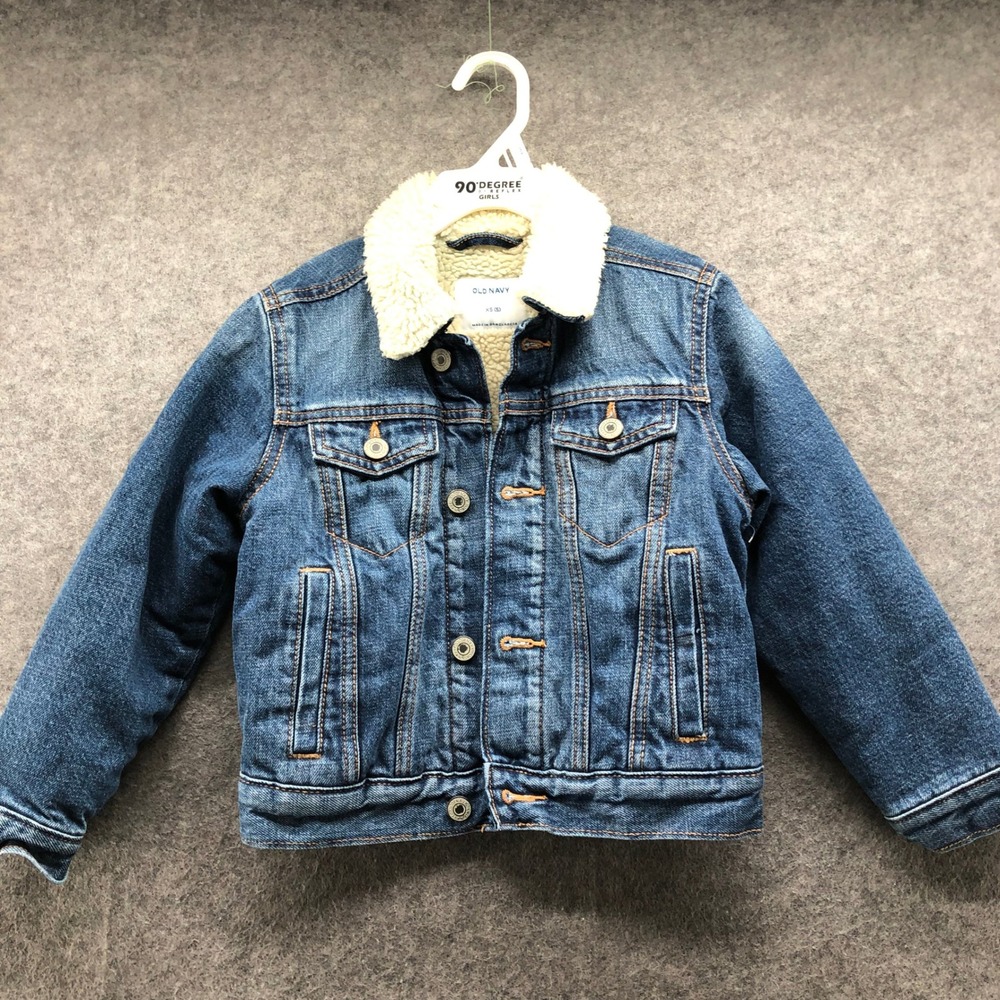 Old Navy Sherpa Lined Denim Jacket Kids 5T XS Blue Jean Trucker Coat Outerwear